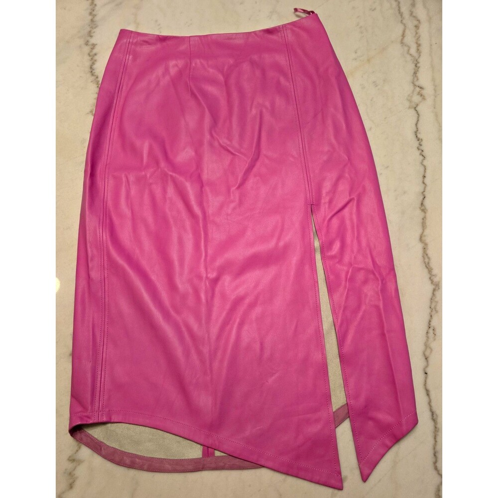 Maeve By Anthropologie Pink Faux Leather Midi Skirt Sz 12 Bubblegum Chic